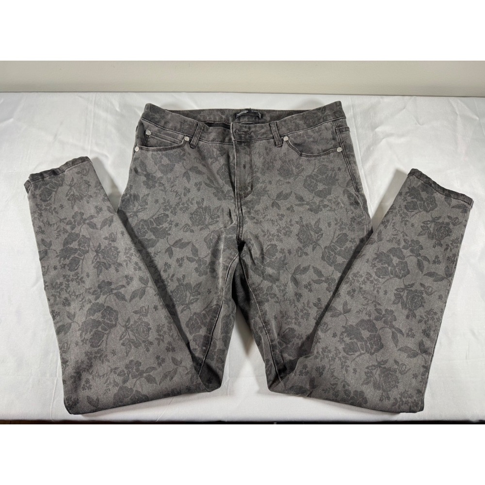 Simply Vera Vera Wang Metallic Floral Skinny Jeans Gray Rose Print Size 10